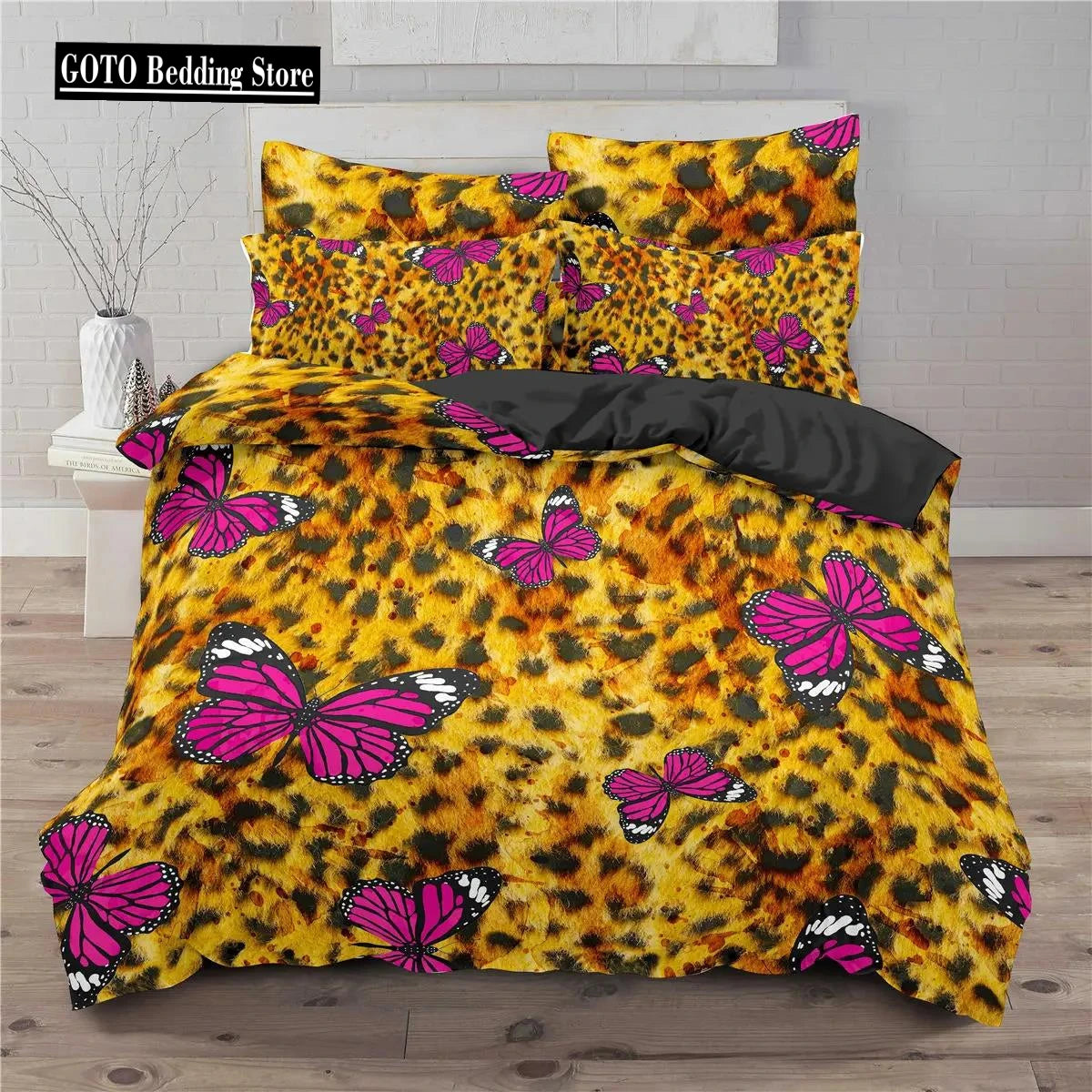 Bamboo Fiber Luxury Comforter Cover Gold Leopard Print Bedding Set Duvet Cover + Pillowcases 15 Colors Bed Spread Set Complete
