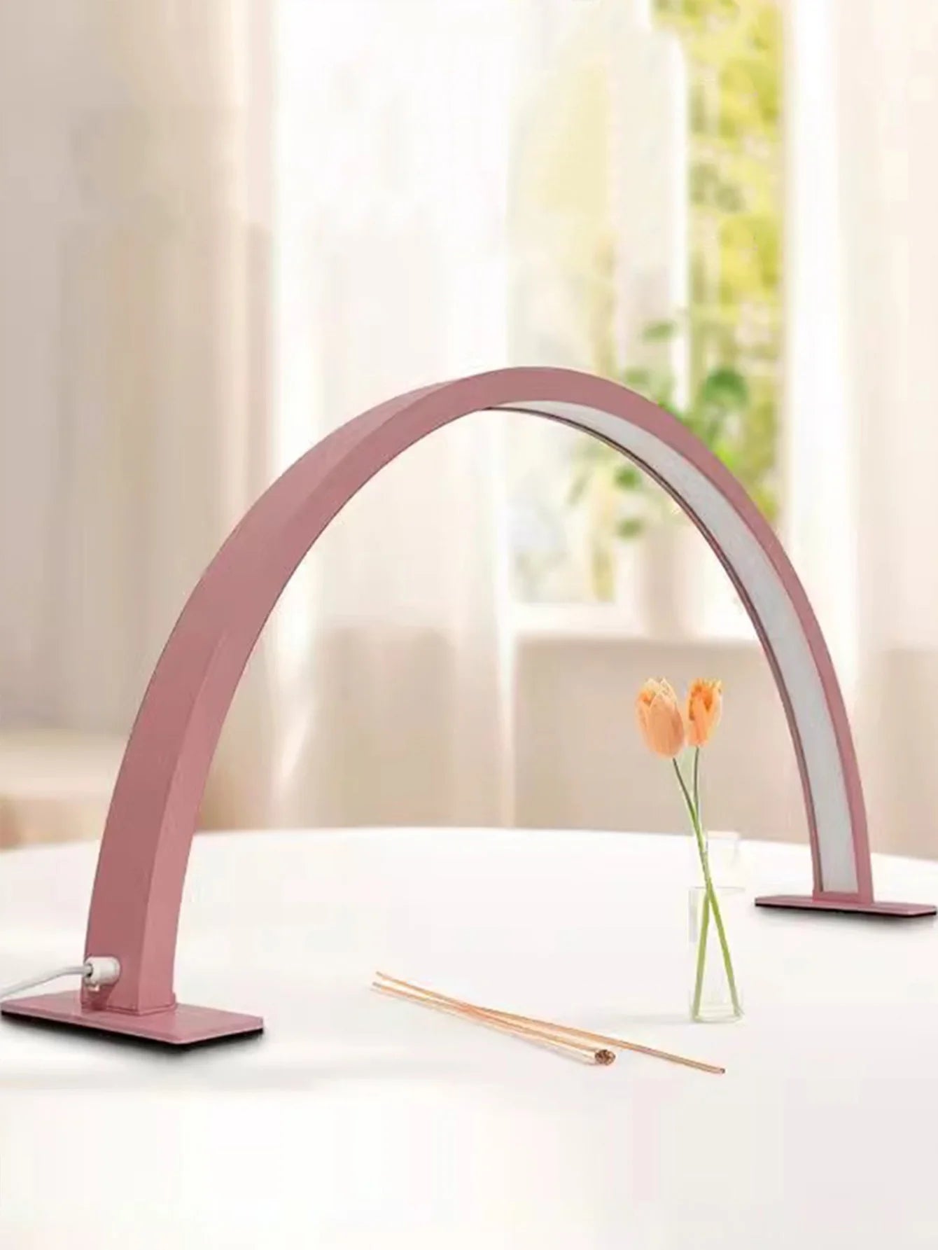 White/Pink Half Moon Nail Lamp,USB Push Button Plug Desk Lamp for Nail Fill Lighting,Dresser,Nightstand,Single Color White Light