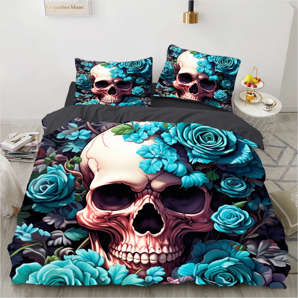 3D Skull Bedding set Duvet/Quilt/Comforter Cover sets human skeleton Bed Linen Halloween King Queen Full Size Gothic Duvet Cover