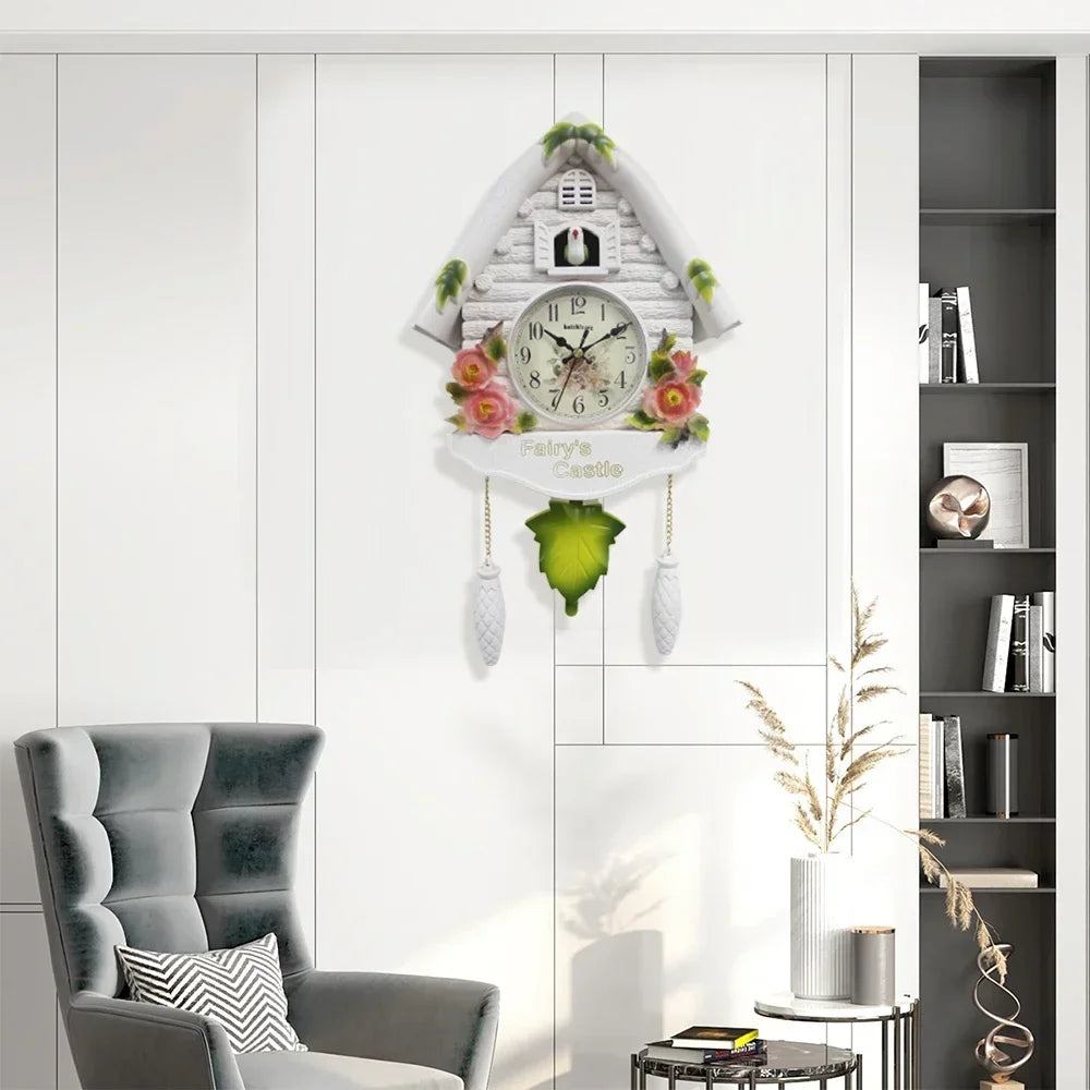 Cuckoo Clock Wall Clock Bird House Day Time Hourly Alarm Clocks Nordic Pendulum Wall Watch Decorations for Kids Home Living Room