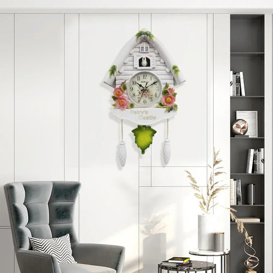 Cuckoo Clock Wall Clock Bird House Day Time Hourly Alarm Clocks Nordic Pendulum Wall Watch Decorations for Kids Home Living Room