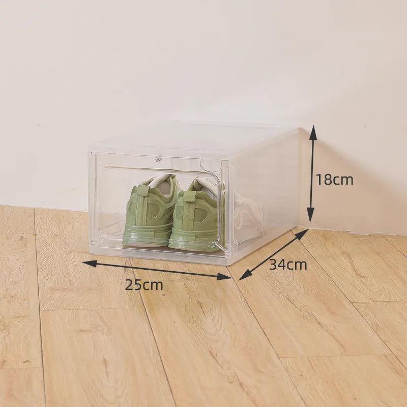 Magnetic hard plastic transparent drawer shoe box suitable for shoe storage box, space saving shoe rack shoe cabinet