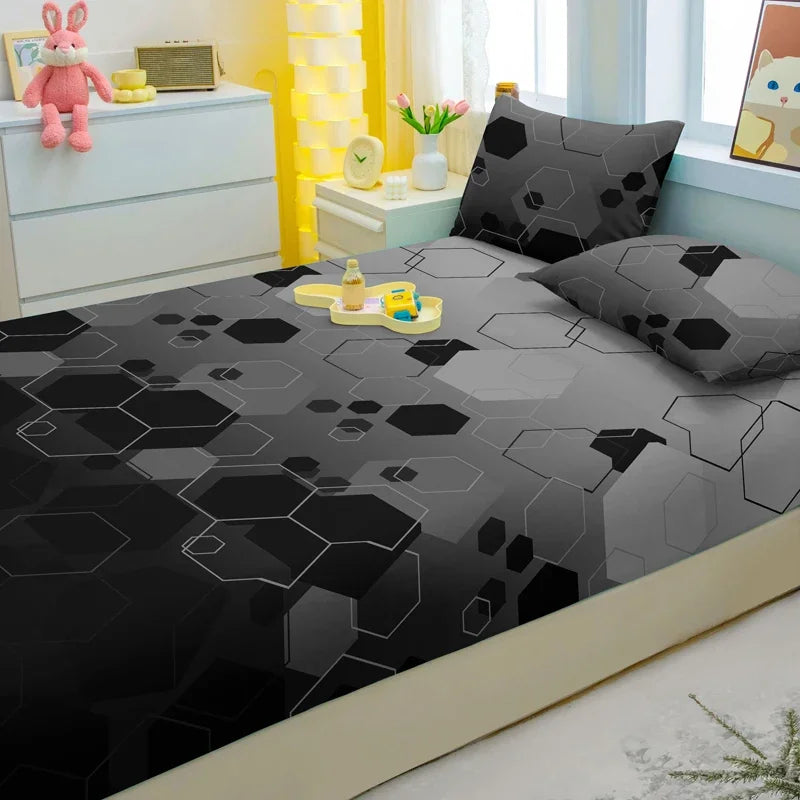 3-piece simple modern geometry pattern matte three piece fitted sheet set, bedroom printed bed cover set, bedding