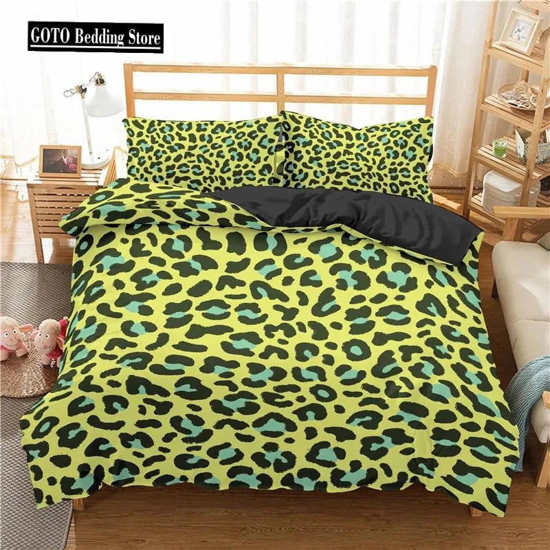 Bamboo Fiber Luxury Comforter Cover Gold Leopard Print Bedding Set Duvet Cover + Pillowcases 15 Colors Bed Spread Set Complete