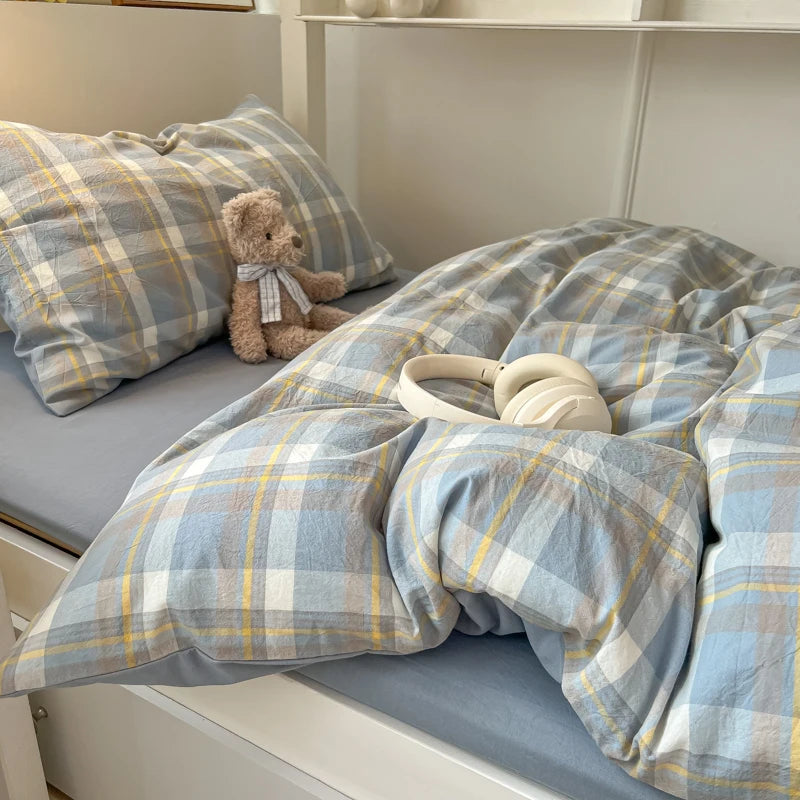 Wash Cotton Bedding Set Duvet Cover Pillowcases Bed Sheet Set Soft Comforter Cover Bed Linens Set Queen King Size Nordic Style