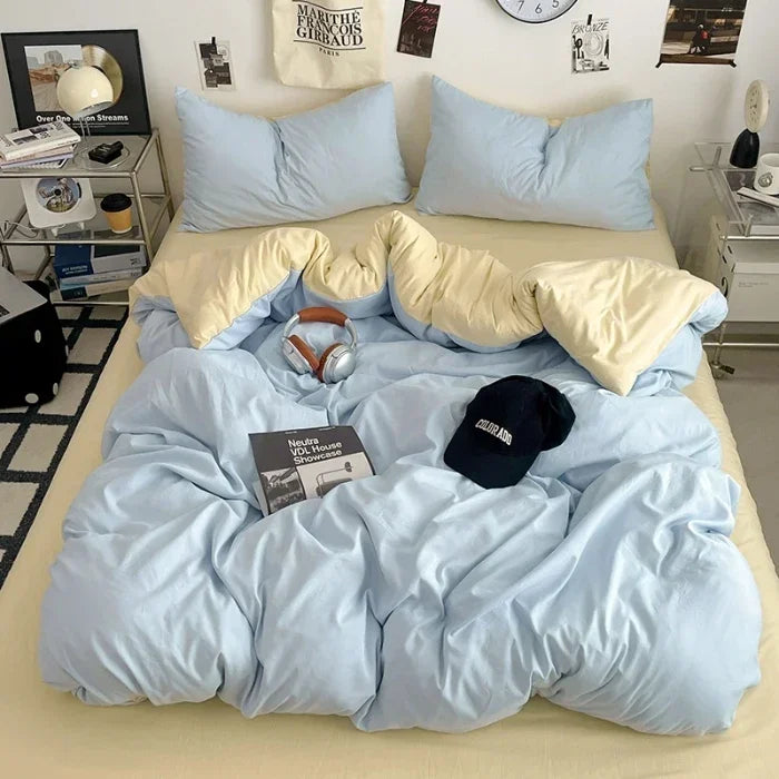 2025 new class A can sleep naked washed cotton solid color sheets student dormitory simple double-spell four-piece bedding