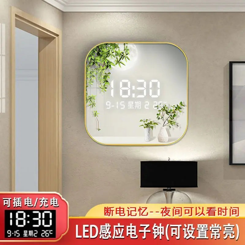 Wall Clock Digital Display Silent Temperature Clock Square Living Room Home Bedroom Dining Room Wall Painting
