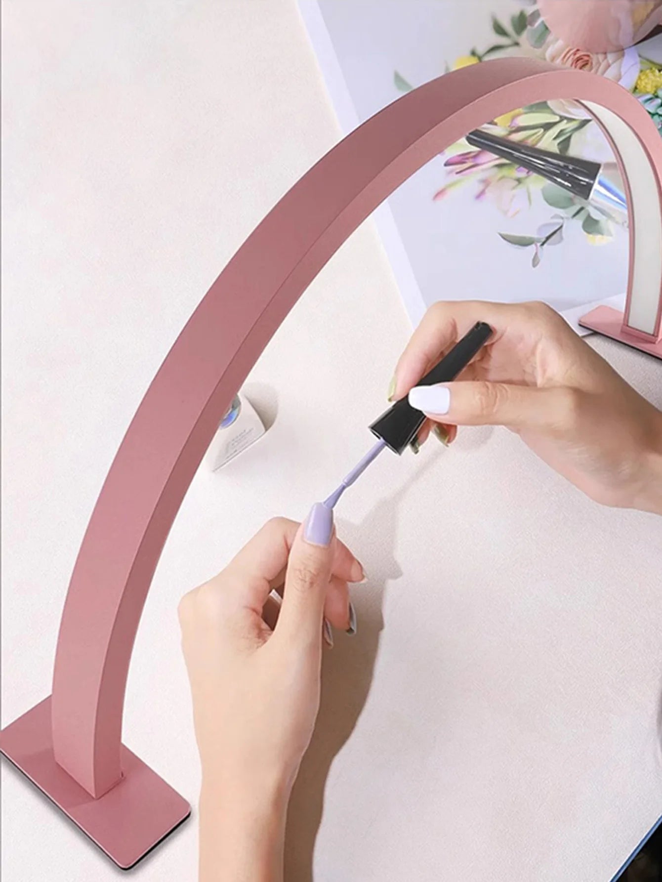 White/Pink Half Moon Nail Lamp,USB Push Button Plug Desk Lamp for Nail Fill Lighting,Dresser,Nightstand,Single Color White Light