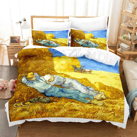 3D Artistic Bedding Set King Monet Van Gogh Style Sky Oil Painting Pattern Printed Duvet Cover With Pillowcases Hot Sale 2/3PCS