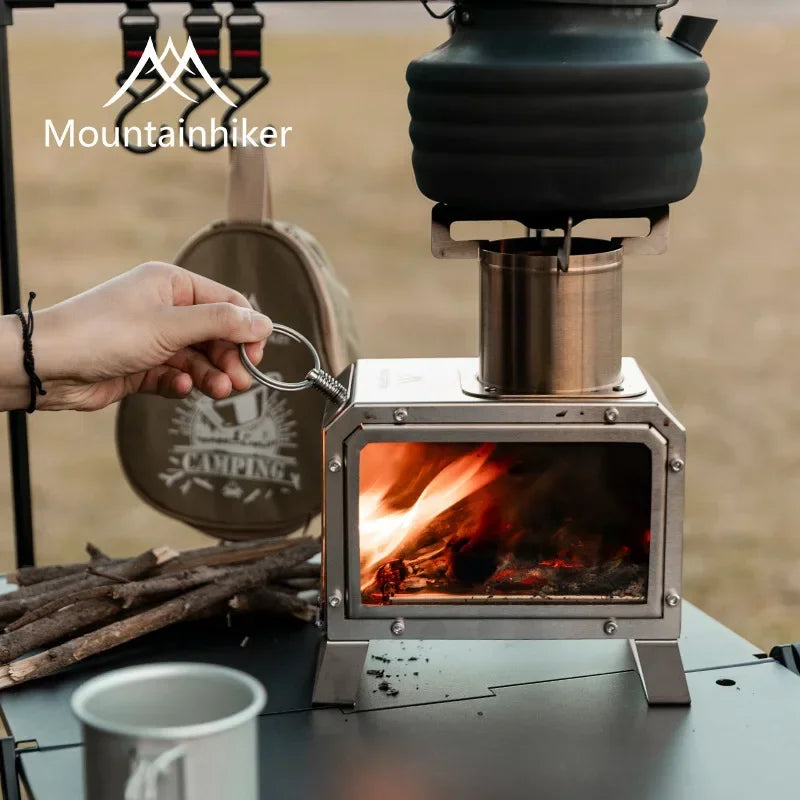MOUNTAINHIKER Wood Burner Stove Portable Firewood Square Stove Stainless Steel Outdoor Fire Heater Stove Picnic Hiking Camping