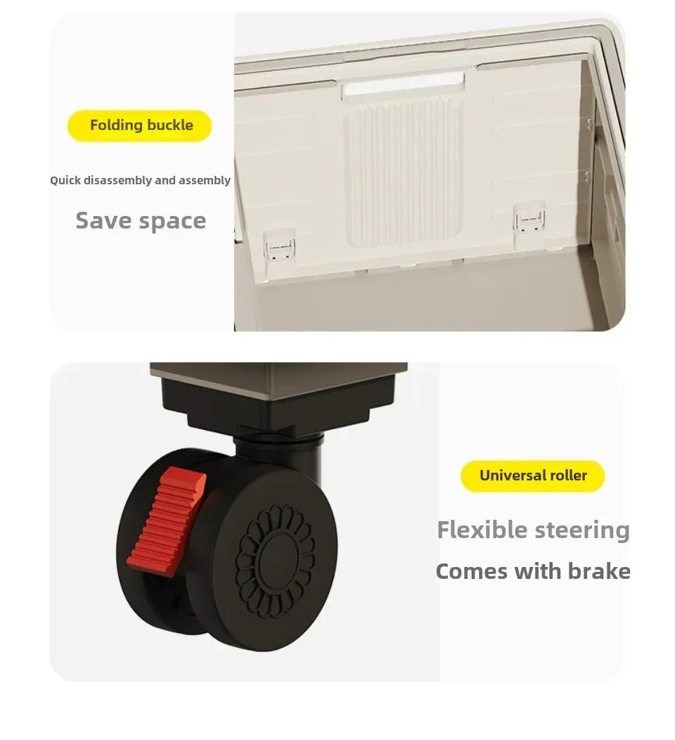Camping Folding Box Outdoor Car Trunk Wooden Cover Camping Picnic Organizer Box Household Storage Storage Box with Wheels