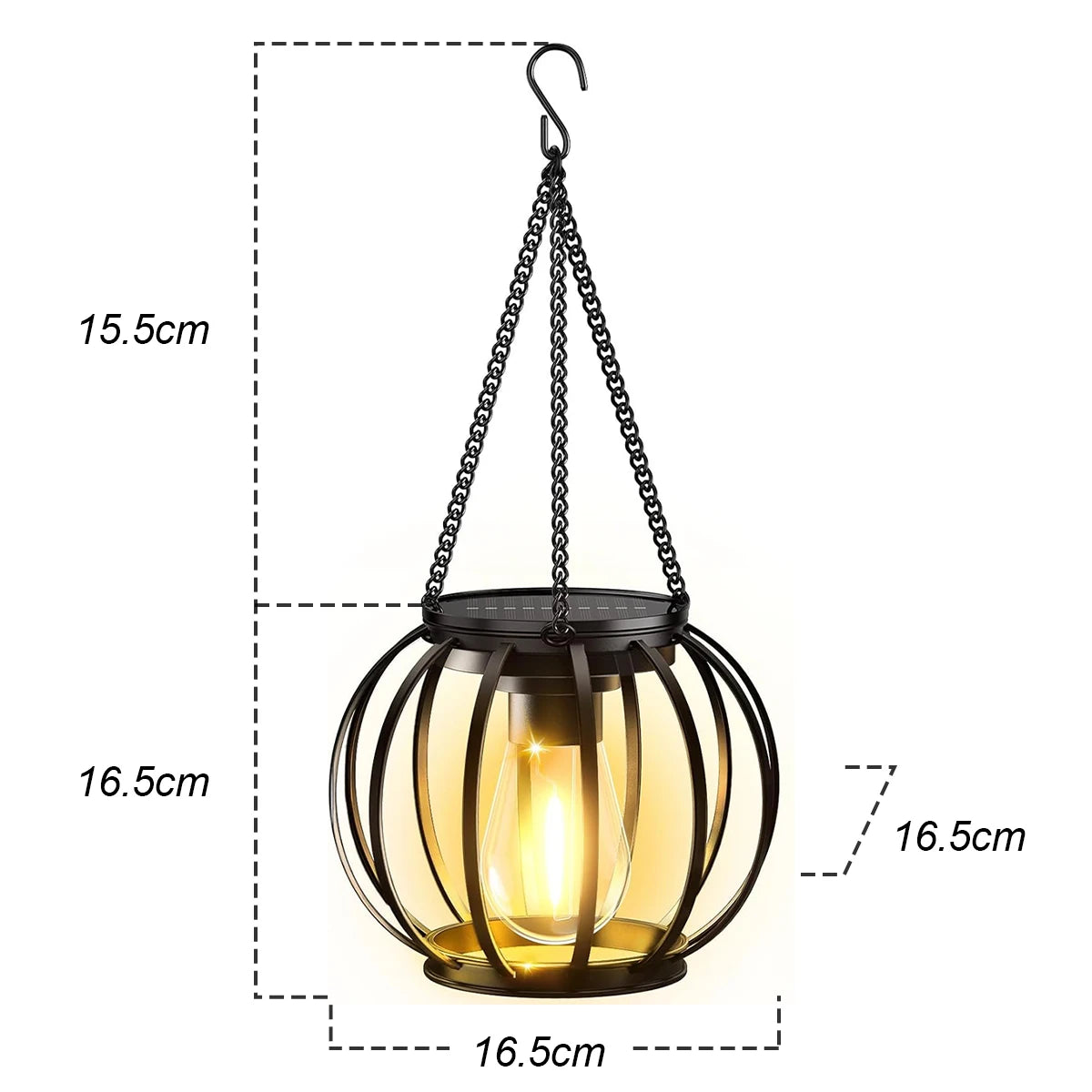 Solar Lantern Led Light Garden Lamps 3000k Daylight Sensor Lights Outdoor Waterproof With Durable Chain For/outdoor Metal Hollow