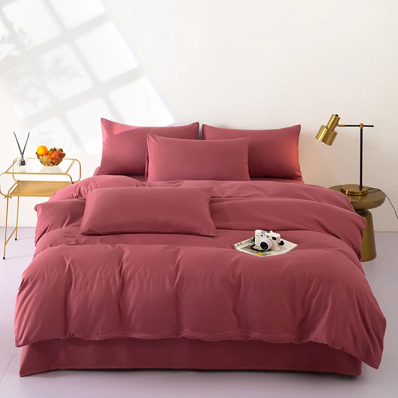 Bonenjoy Bedding Solid Color Bed Sheet Set Brushed Bedclothes Single/Double/Queen Size Bed Linen Set Home Quilt Cover Set 이불세트