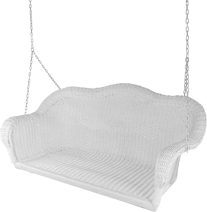 2-Person Hand Woven Resin Wicker Hanging Porch Swing with Chain - White