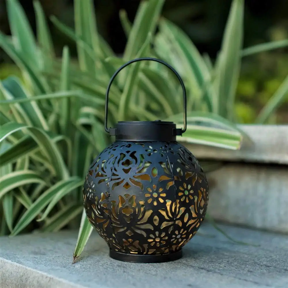 LED Solar Lantern Light Hollow Wrought Iron Projection Light Hanging Lamps Outdoor Waterproof Yard Garden Art Decoration