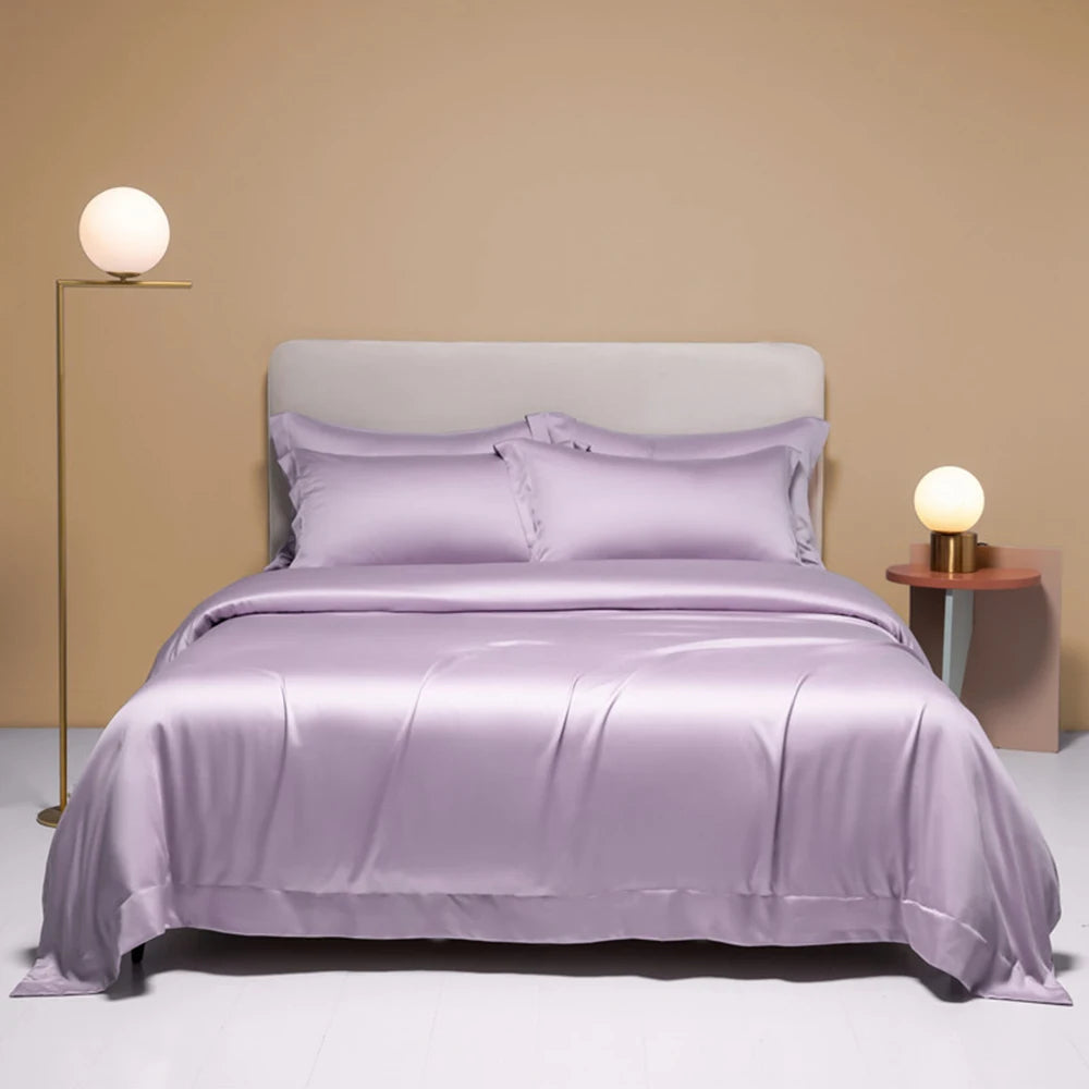 Liv-Esthete Pure Pink 100% Silk Bedding Set Solid Color Duvet Cover Pillow Case Bed Sheet Quilt Cover Double King Queen Bed Sets