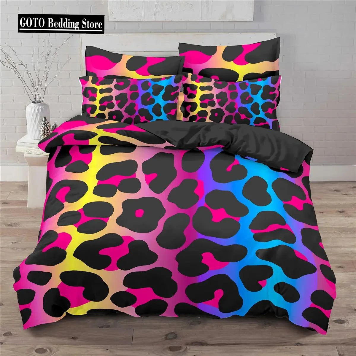 Bamboo Fiber Luxury Comforter Cover Gold Leopard Print Bedding Set Duvet Cover + Pillowcases 15 Colors Bed Spread Set Complete