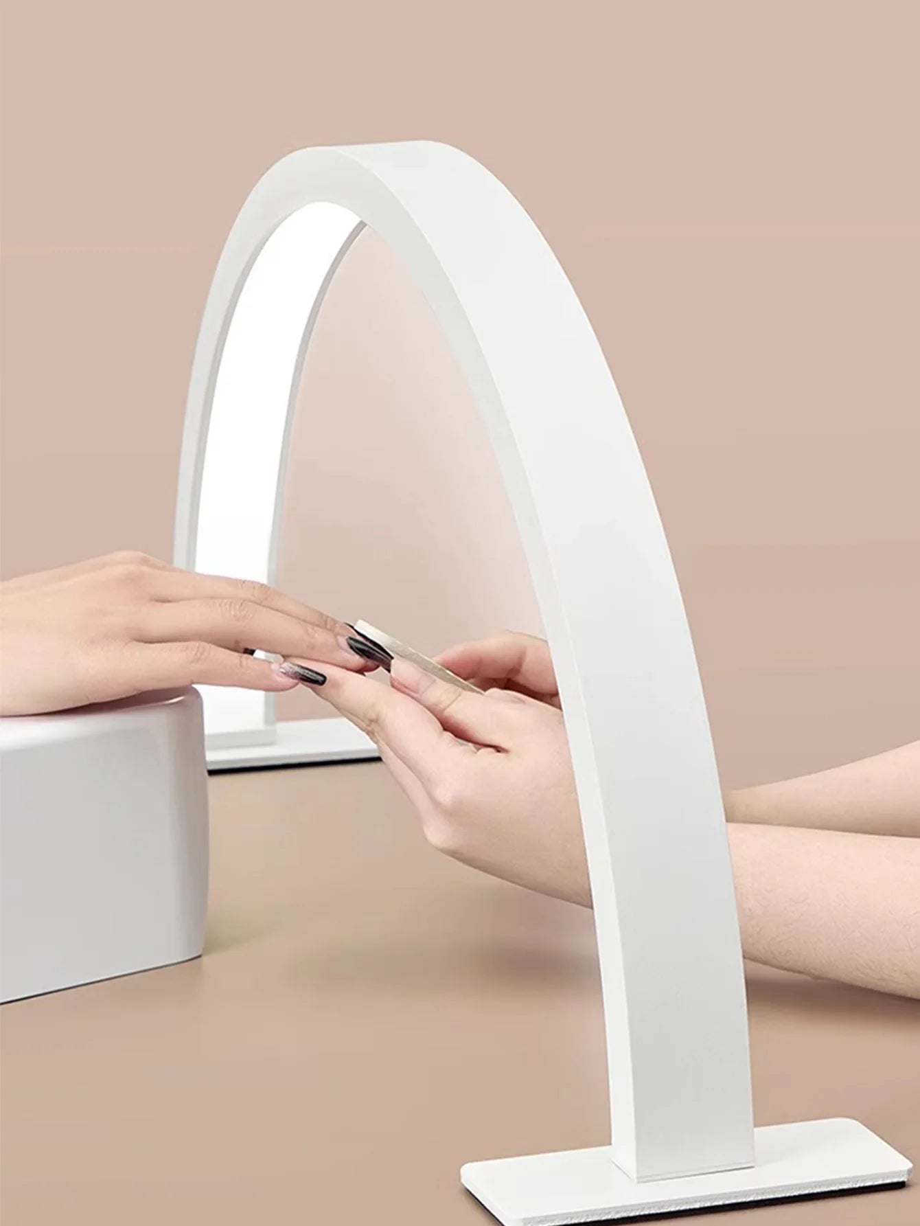 White/Pink Half Moon Nail Lamp,USB Push Button Plug Desk Lamp for Nail Fill Lighting,Dresser,Nightstand,Single Color White Light