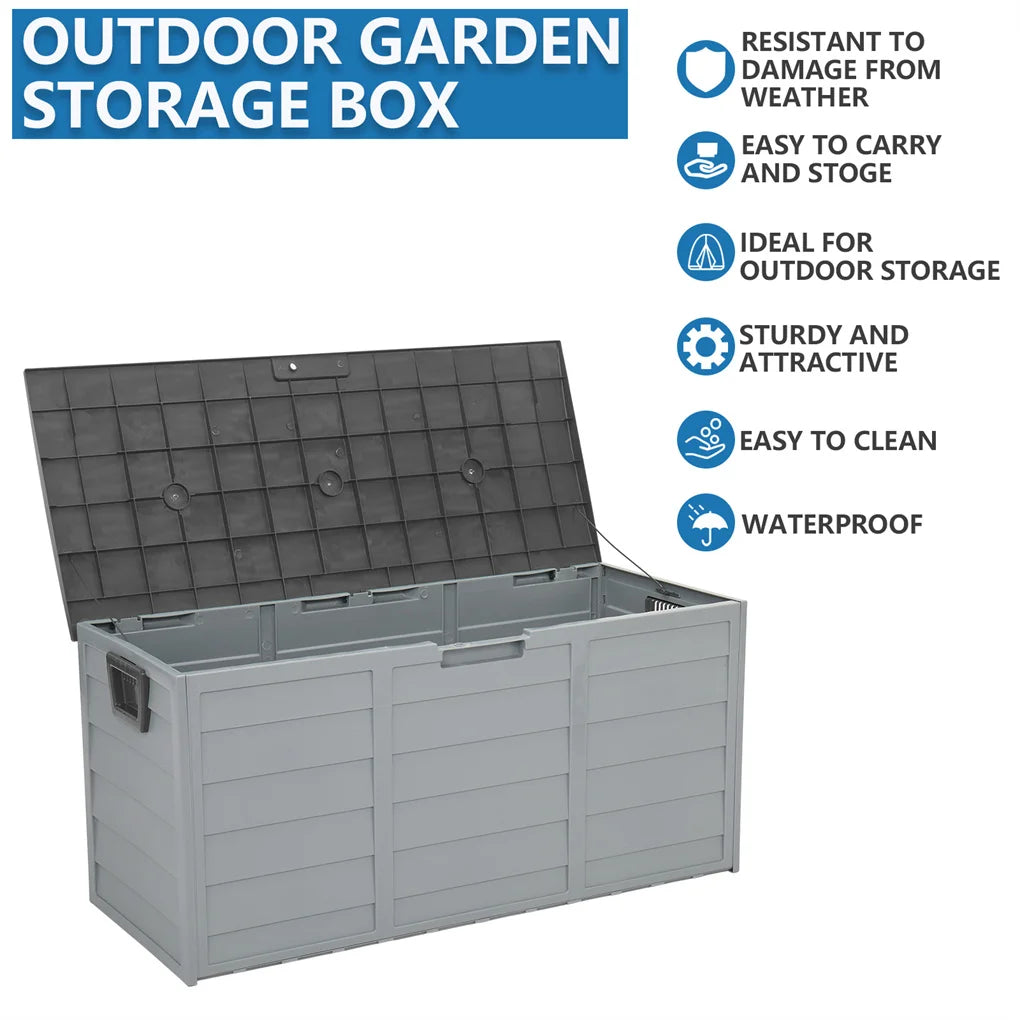 75gal Outdoor Garden Plastic Storage Deck Box Chest Tools Cushions Toys Lockable Seat
