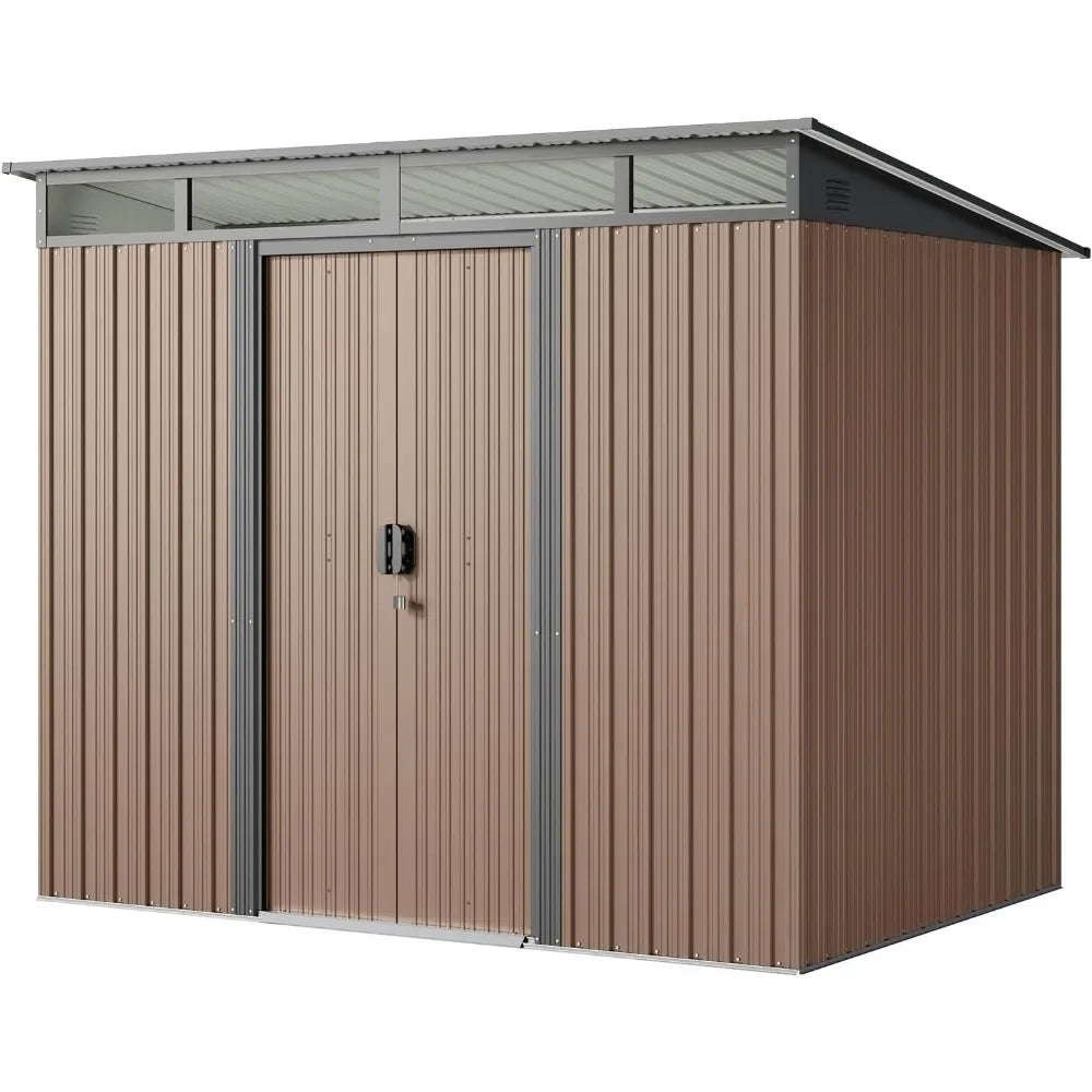 Outdoor Storage Shed Metal Garden Shed with Sliding Lockable Doors, Versatile Tool Bike Shed with Transparent Panel Windows