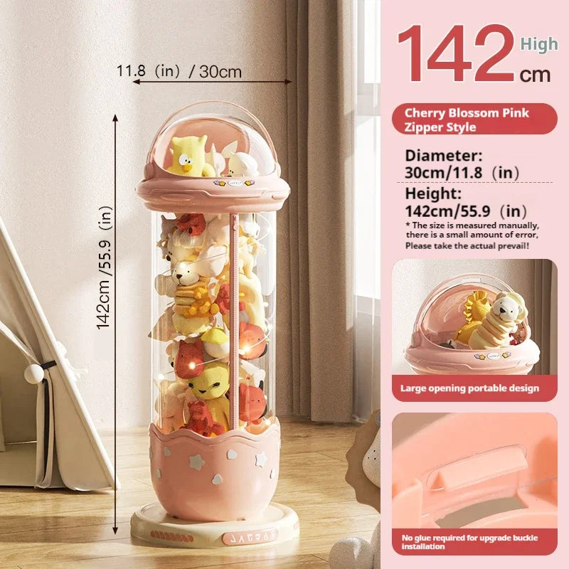 Astronaut Doll Storage Box Children's Plush Toys Storage Boxes Transparent Plastic Stuffed Home Storage Organization Zipper Bin