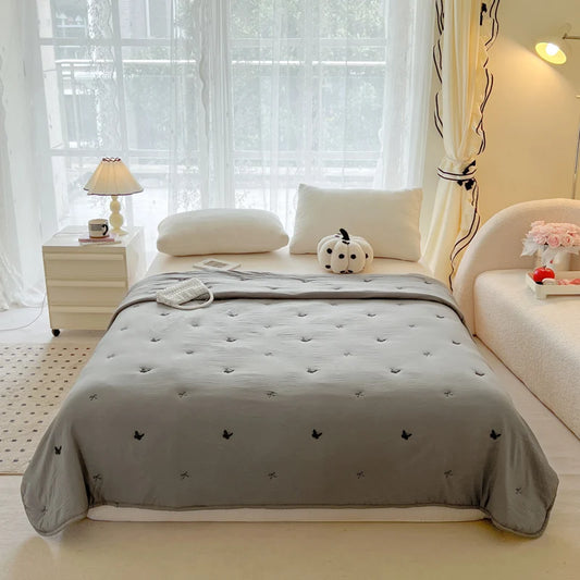 2025 Embroidered, washed cotton, summer quilt, air-conditioned, skin friendly, breathable, machine washable bedding