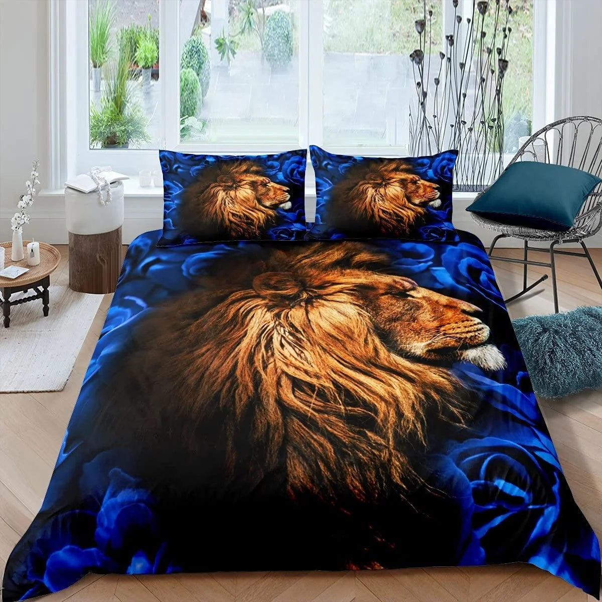 Black Lion Duvet Cover Animal Bed Sheet Pillow Three-Piece Bedding Set Single Double King Queen