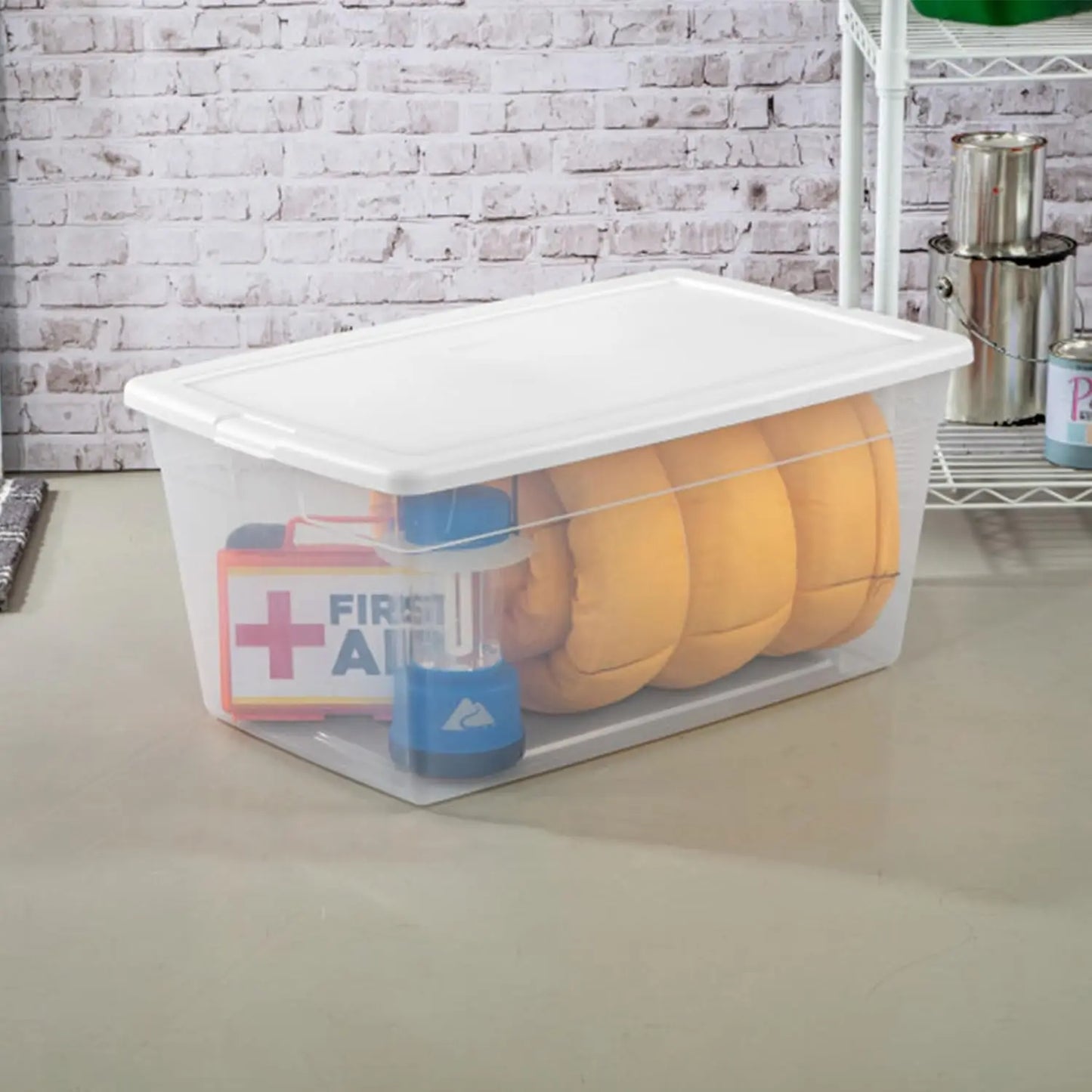 12-Pack 90 Quart Storage Box, Stackable Clear Plastic Bins - Heavy-Duty Organizing Containers for Closet, Bathroom, and Office