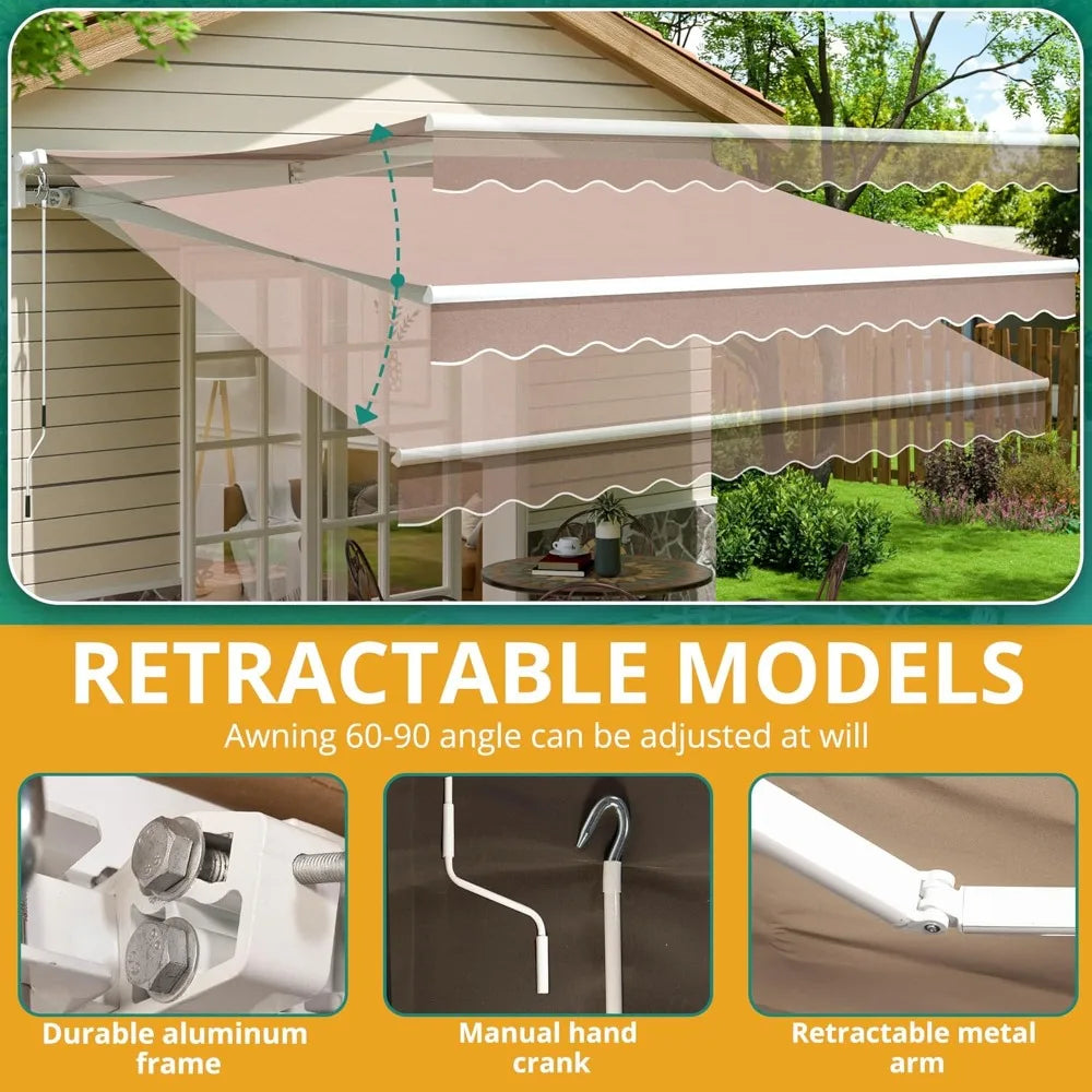 Patio Retractable Awning 13 x 8 ft Sun Shade Shelter Cover,Outdoor Patio Awnings for Shop, Restaurant, Cafe, Courtyard, Balcony