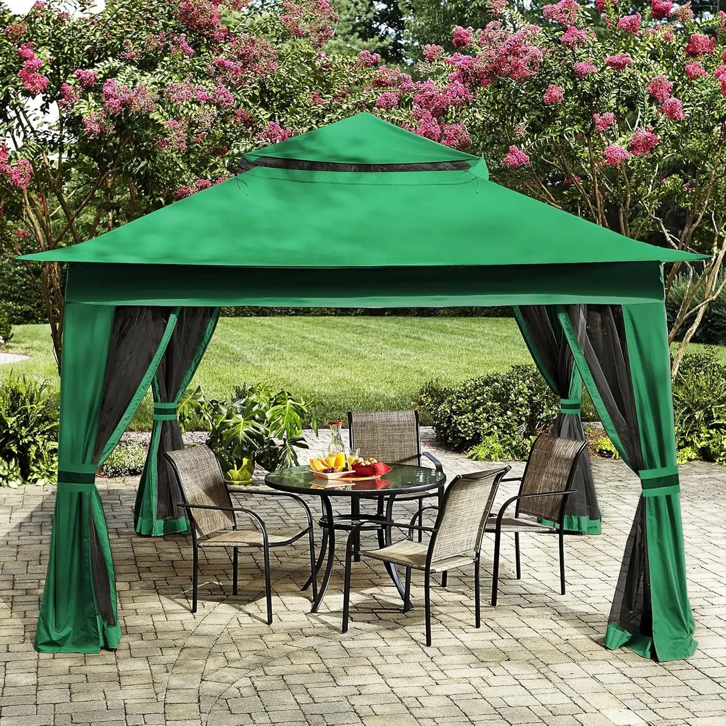 Patio Gazebo Outdoor Pop Up Gazebo with Mesh Walls (Forest Green, 13x13)