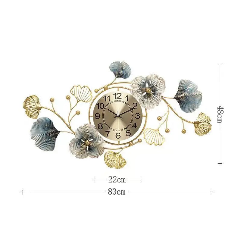 New Chinese Style Wall Clock - Ginkgo Leaf Art Design, Luxury Minimalist for Living Dining Room, Elegant Decor