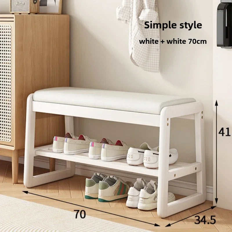 Teng woven shoe changing stool, entrance door, home door, multi-layer storage, solid wood, can sit on shoe stool