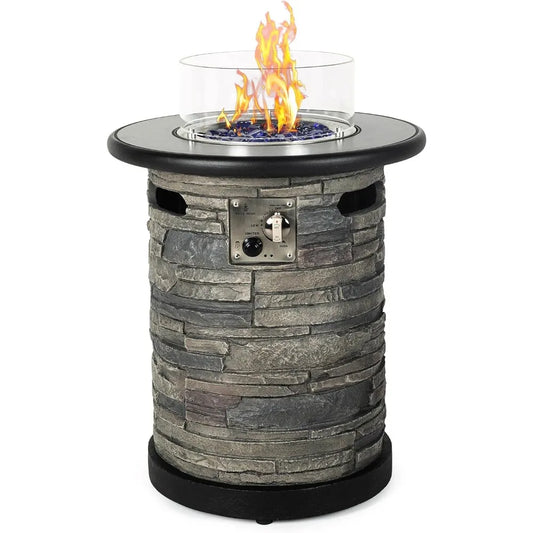 Outdoor Gas Propane Fire Pit Table, Round Porcelain Tile Top 22" Fire Bowl Column W/ 40,000 BTU Firepit Table Auto-Ignition 400D