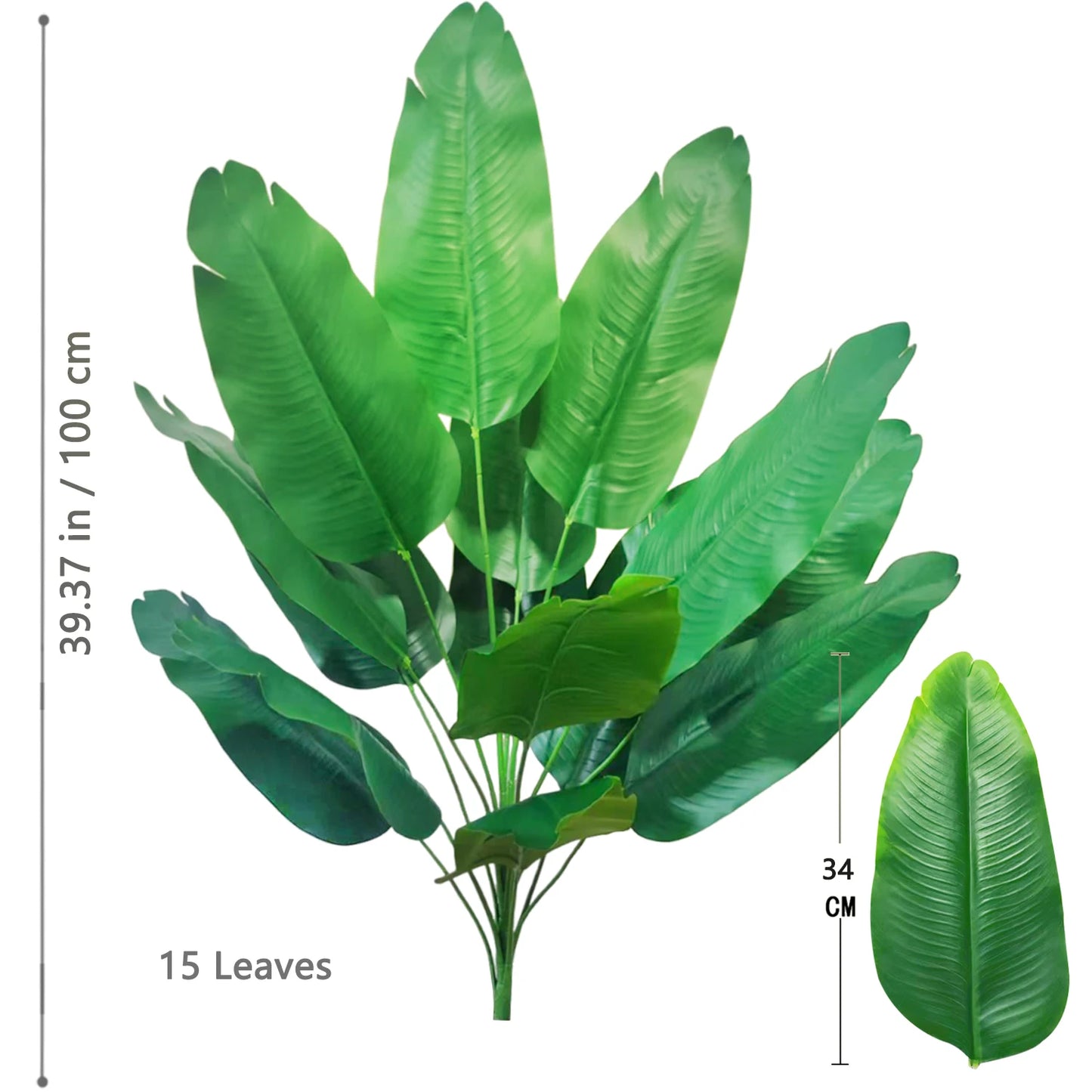 66-125cm 24 Leaf Large Tropical Palm Tree Fake Banana Plant Leaves Real Touch Strelitzia Reginae Plastic Plant for Home Garden