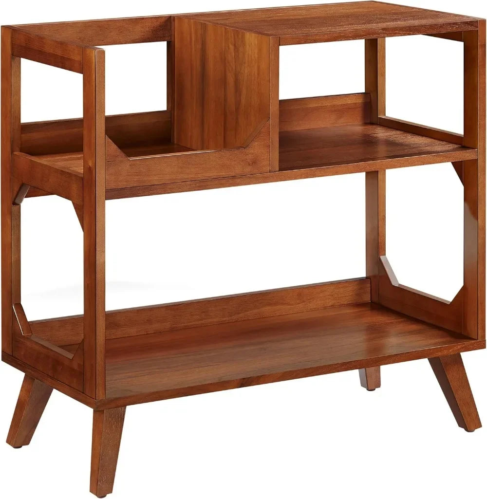 Asheville Mid-Century Modern Media Console Record Player Stand, Storage for Vinyl Records, Walnut, Medium