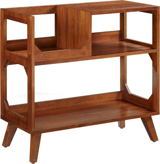 Asheville Mid-Century Modern Media Console Record Player Stand, Storage for Vinyl Records, Walnut, Medium