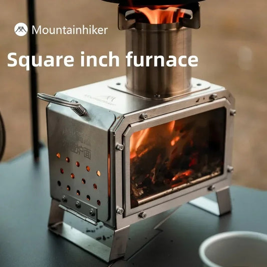 MOUNTAINHIKER Wood Burner Stove Portable Firewood Square Stove Stainless Steel Outdoor Fire Heater Stove Picnic Hiking Camping