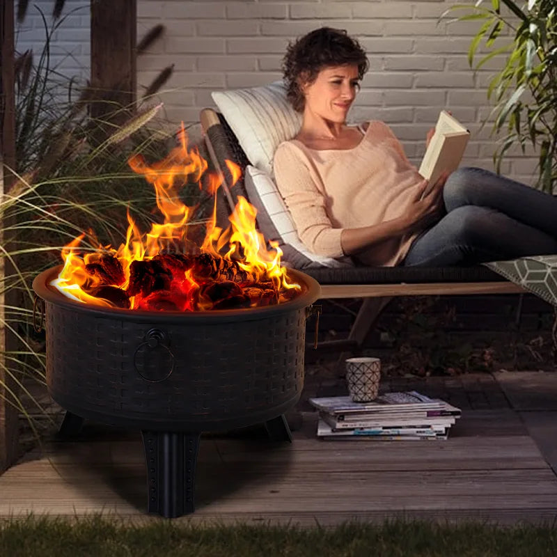 26 Inch Fire Pits for Outside Wood Burning Firepit with Fire Pit Poker and Cover for Backyard,Garden,Camping