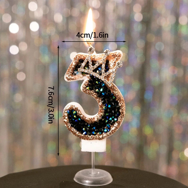 Black Crown Digital Candles 0-9 Number Cake Topper Decoration Wedding Party Anniversary Date Baby Shower Party Decorations