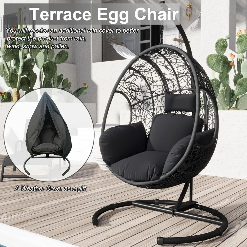 Hanging Egg Chair with Stand - Egg Swing Chair Outdoor Indoor Patio Wicker Chair Swing Hammock Egg Chairs 400lbs Capacity for Ou