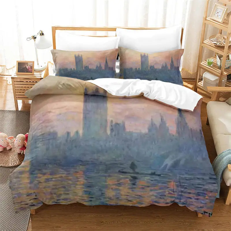 3D Artistic Bedding Set King Monet Van Gogh Style Sky Oil Painting Pattern Printed Duvet Cover With Pillowcases Hot Sale 2/3PCS