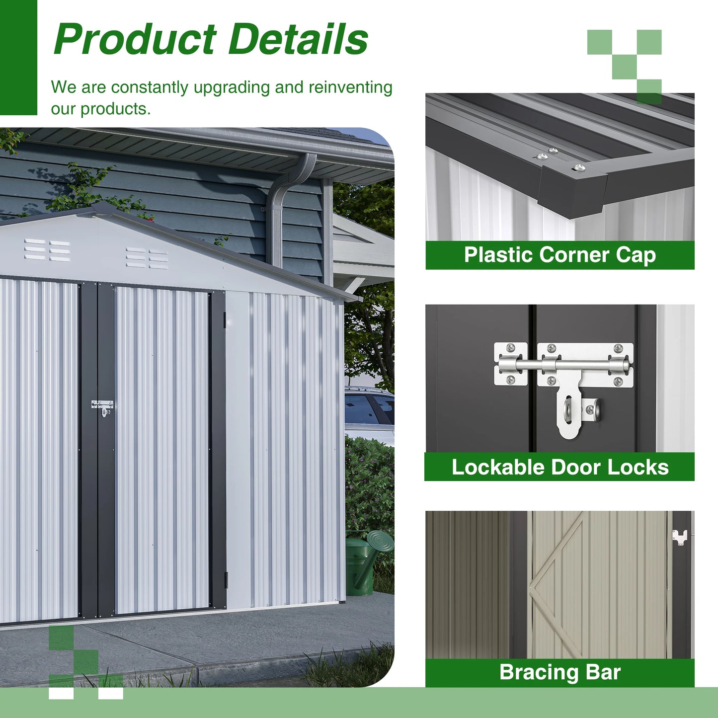 LZBEITEM 10X8 FT Outdoor Storage Shed, All Weather Metal Sheds with Lockable Doors, Tool Shed for Garden, Patio, Backyard, White
