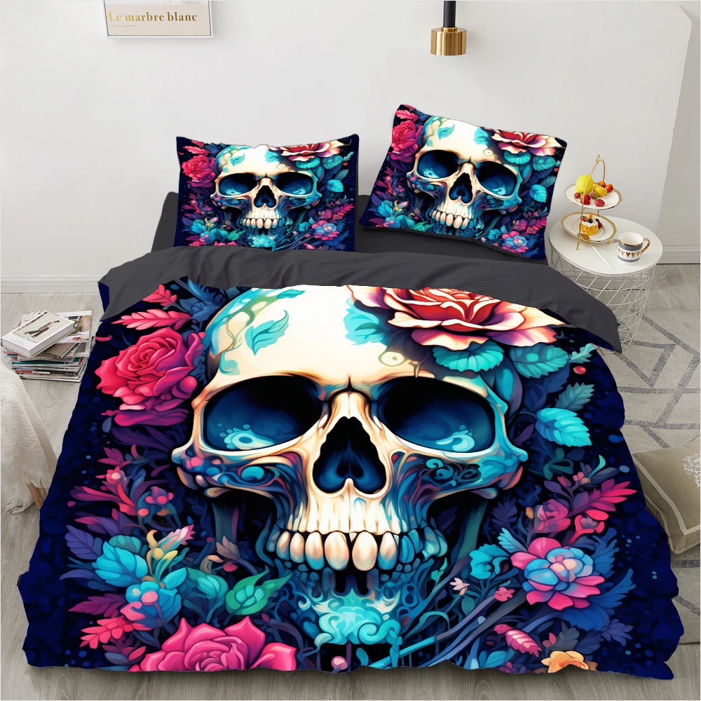 3D Skull Bedding set Duvet/Quilt/Comforter Cover sets human skeleton Bed Linen Halloween King Queen Full Size Gothic Duvet Cover