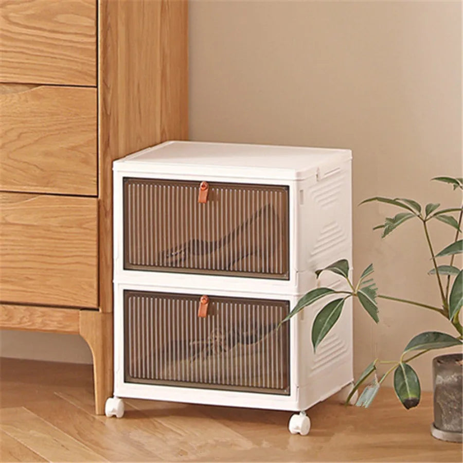 1pc Foldable Storage Bins Storage Box with Lid Collapsible Storage Shoes Rack Organizers with Wheels for Home Office Kitchen