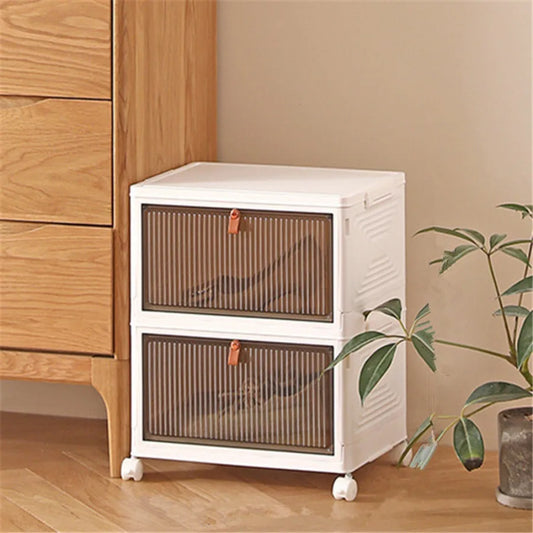 1pc Foldable Storage Bins Storage Box with Lid Collapsible Storage Shoes Rack Organizers with Wheels for Home Office Kitchen