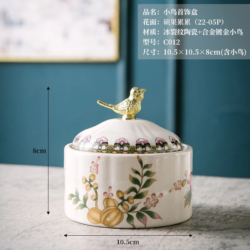 American retro ceramic bird jewelry jewelry storage box European ice cracked porcelain ornament