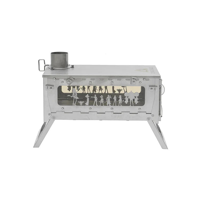 One Piece Folding Stainless Steel & Titanium Wood Burning Camping Stove – Portable Outdoor Fire Pit for BBQ, Hiking, Picnic, Sur