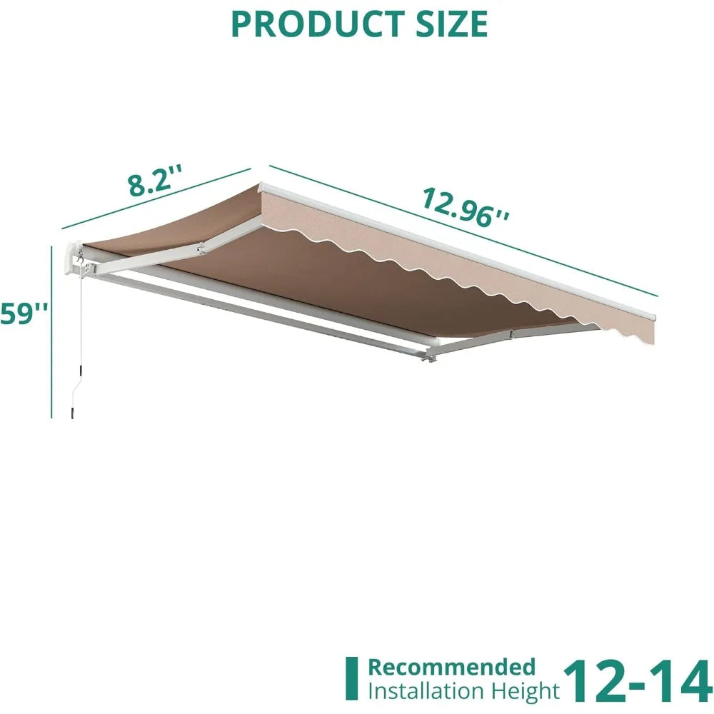 Patio Retractable Awning 13 x 8 ft Sun Shade Shelter Cover,Outdoor Patio Awnings for Shop, Restaurant, Cafe, Courtyard, Balcony