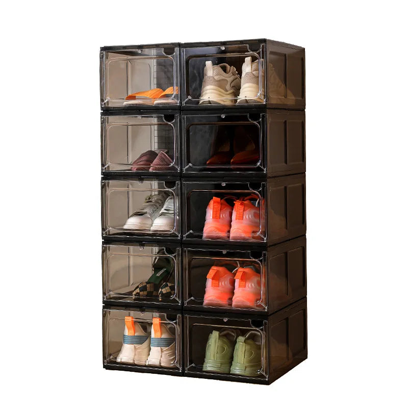 Magnetic hard plastic transparent drawer shoe box suitable for shoe storage box, space saving shoe rack shoe cabinet