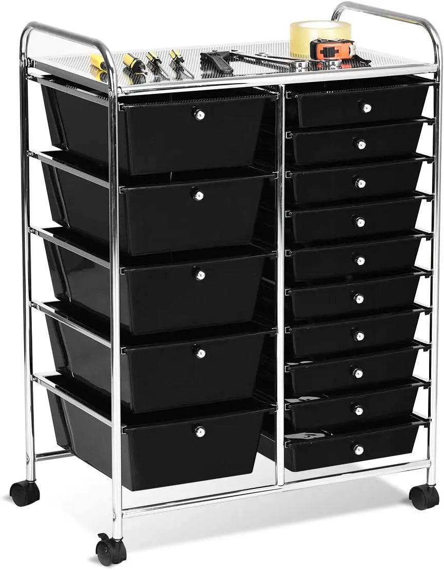 15 Drawers Rolling Cart, Classroom Organizers, Storage Cart with Wheels, for Teacher Office Home School Supplies Tool Craft Art